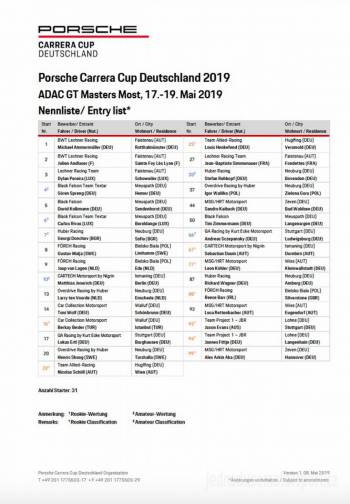 Startovní listiny ADAC GT Masters 2019 